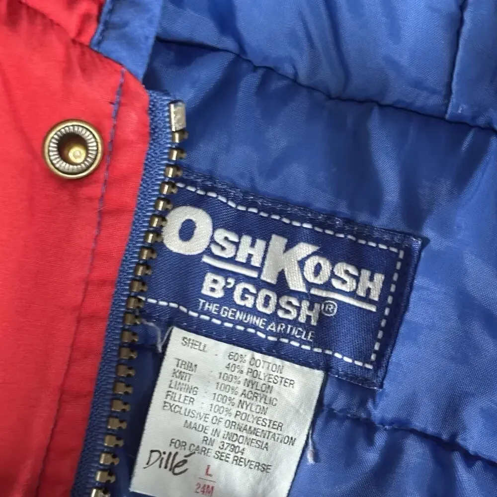Vintage Oshkosh Kids Sz 24 Months 90s Puffer Winter Coat Multicolor